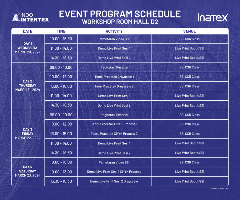 Seminar Schedule : Indo Intertex